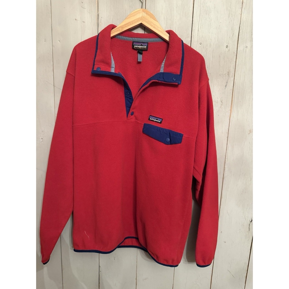 VTG Patagonia Men's Synchilla Fire Red Fleece Snap T Pullover Size Lg U30